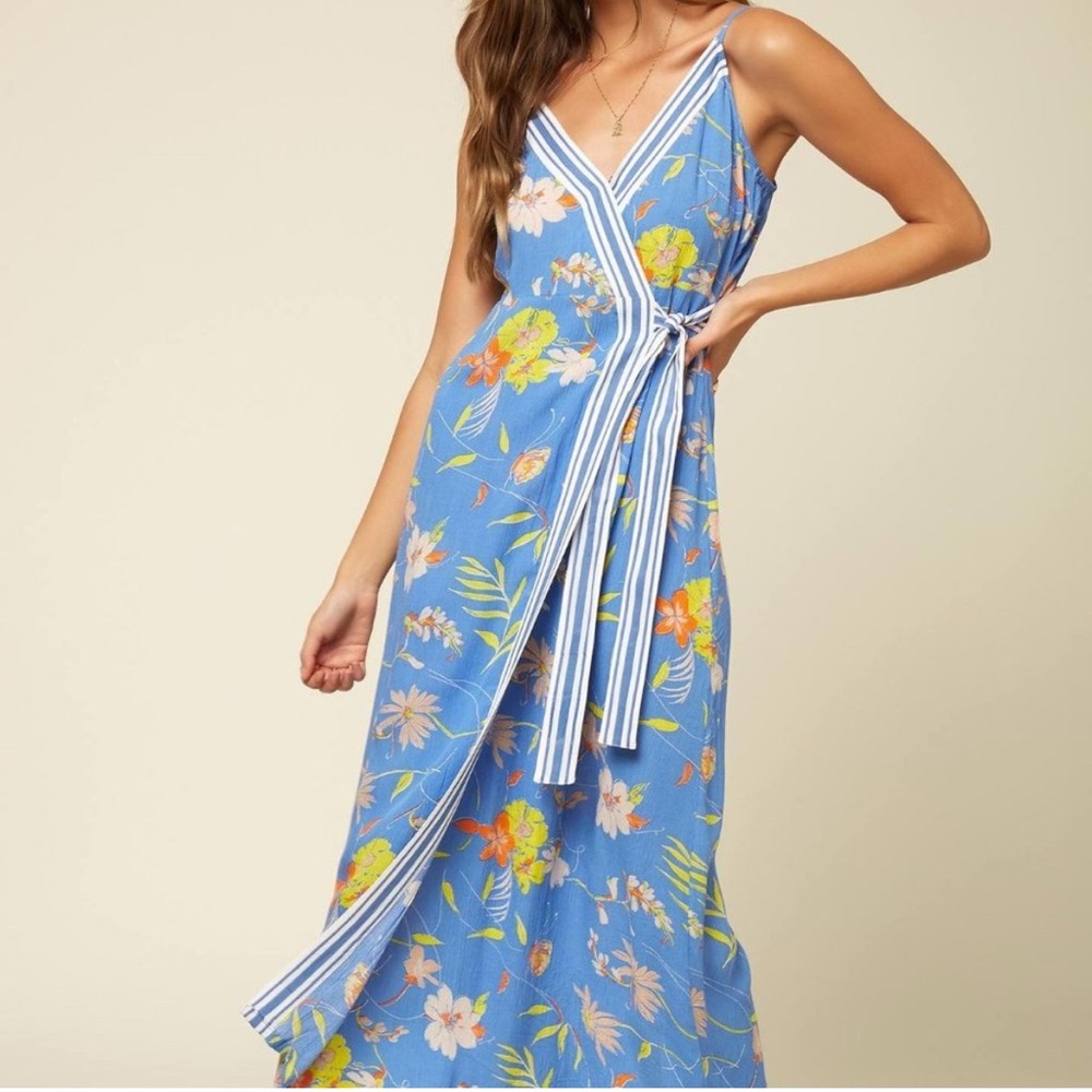 O'Neill Blue Cream Maxi Wrap Sundress